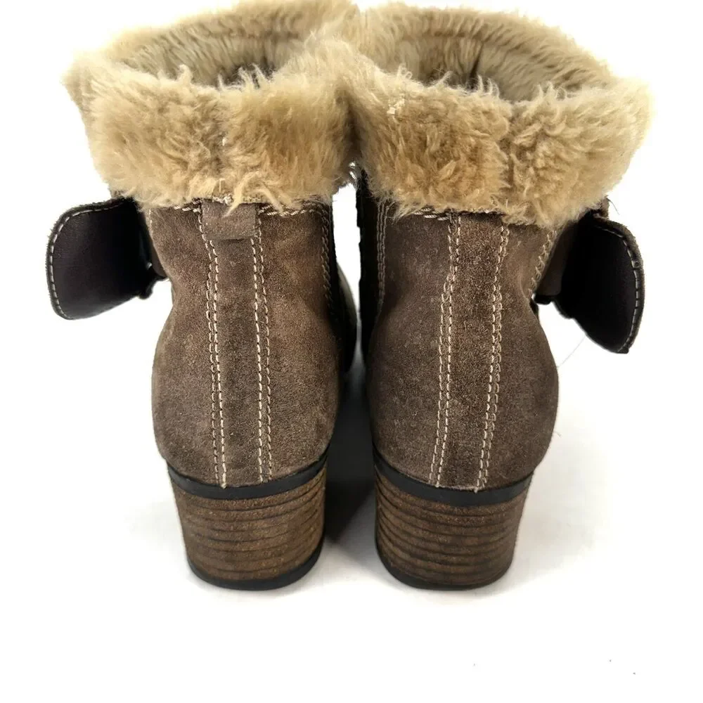 Josef Seibel Tracy Women's Suede Fur Ankle Boot Taupe Tan SZ 39 US 8.5